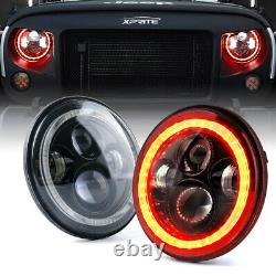 7 Inch Round LED Headlights Conversion Kit with Red Halo DRL for Jeep Wrangler JK