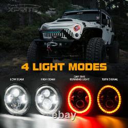 7 Inch Round LED Headlights Conversion Kit with Red Halo DRL for Jeep Wrangler JK