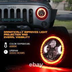 7 Inch Round LED Headlights Conversion Kit with Red Halo DRL for Jeep Wrangler JK