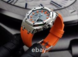 Casioak Mod Conversion Kit Sliver Bezel X Orange Strap Fits For G-Shock GA2100