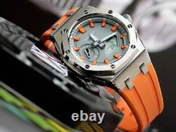 Casioak Mod Conversion Kit Sliver Bezel X Orange Strap Fits For G-Shock GA2100