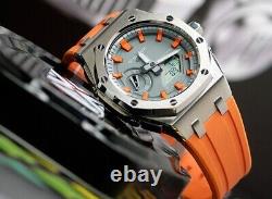 Casioak Mod Conversion Kit Sliver Bezel X Orange Strap Fits For G-Shock GA2100