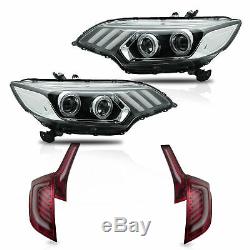 Custom LED Tri-Bar Headlights+RED CLEAR LED Taillights for 2015-2019 Honda Fit