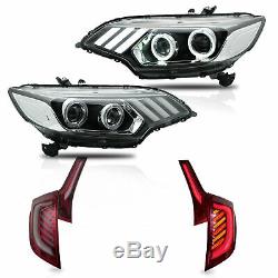 Customized LED Headlights+RED CLEAR LED Taillights for 2015-2019 Honda Fit