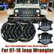 Dot 7'' Round Led Headlights + 4'' Fog Light Kit For 2007-2017 Jeep Wrangler Jk