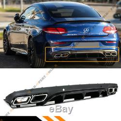 FOR 17-19 W205 2DR COUPE C43 C63 ED1 Style Bumper Diffuser + Chrome Exhaust Tips