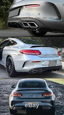 FOR 17-19 W205 2DR COUPE C43 C63 ED1 Style Bumper Diffuser + Chrome Exhaust Tips