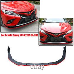 FOR 2018-21 TOYOTA CAMRY SE XSE JDM STYLE GLOSS BLACK FRONT BUMPER LIP Red Trim