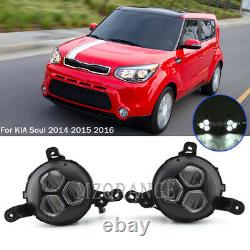 Fit For KIA Soul 2014 2015 2016 LED Front Bumper Fog Lights Lamp Clear Lens Pair