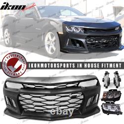 Fits 14-15 Camaro 5TH to 6TH Gen ZL1 Front Bumper Cover + Chrome Headlight + Fog