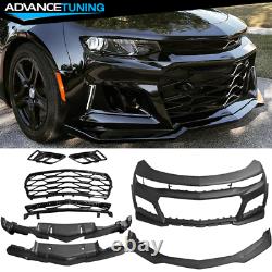Fits 16-18 Chevrolet Camaro ZL1 Style Unpainted PP Front Bumper with Lip & Grille