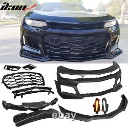Fits 16-20 Chevy Camaro ZL1 Style Front Bumper Conversion + DRL Fog Lights Pair