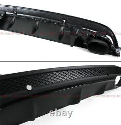 For 15-2020 W205 Sedan C63 Style Blk Rear Bumper Diffuser + Chrome Exhaust Tips