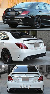 For 15-2020 W205 Sedan C63 Style Blk Rear Bumper Diffuser + Chrome Exhaust Tips