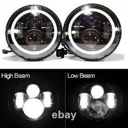 For Hummer H1 H2 H3 H3T 7LED Halo Angel Eye Headlight H4-H13 DRL H/Lo Beam Lamp