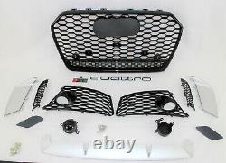RS6 style front bumper cover spoiler valance grille set fits 2016-2018 A6 S6 C7