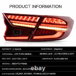 Vland LED Tail lights Set Fit 2018-2020 HONDA ACCORD Red Pair Rear Lens Lamp
